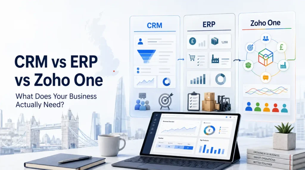 CRM vs erp vs zoho one for uk